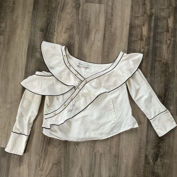 SELF-PORTRAIT Cotton Poplin Frill Shirt Size 10 - Picture 2 of 10